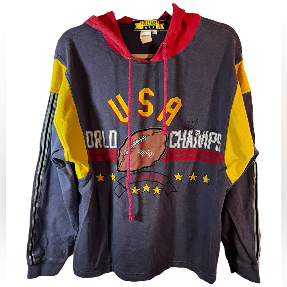 VINTAGE Red Eraser World Champs Football Hoodie Size M